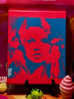 ⚡️Fluorescent Blue & Pink Pop Art Brigitte BARDOT Graffiti painting Art 8”x10”x1